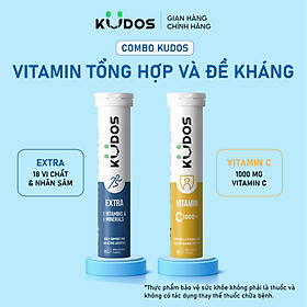 Combo 2 TPBVSK Viên Sủi KUDOS VITAMIN C 1000MG + Viên sủi KUDOS EXTRA bổ sung vitamin tổng hợp, Magie, Kẽm (20 viên/tuýp)