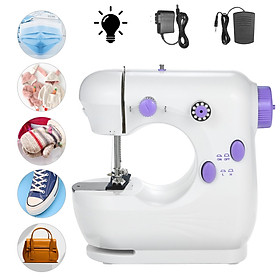 Mini Sewing Machine Multifunction Electric Micro-Sewing Machin eAdjustable 2-Speed Double Thread with Lights and Cutter