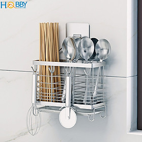 Kệ đựng đũa muỗng 3 ngăn có móc treo dán tường Hobby Home Decor DM04