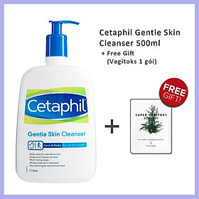 Sữa Rửa Mặt Cetaphil Gentle Skin Cleanser 500ml phù hợp da dầu và nhạy cảm + Tẩy Tế Bào Chết Mini Wonder Bath Super Vegitoks Cleanser 3ml