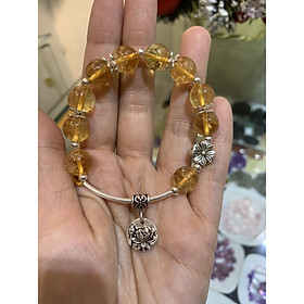 Vòng Tay Đá Thạch Anh Vàng (Citrine) Thiên Nhiên 10 Ly Mix Charm Bạc S925