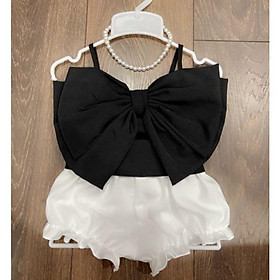 Set đồ bé gái,Bộ quần Áo Bé Gái Nơ đen kết hợp quần bí Chất liệu lụa Thời trang bé gái Sinh Nhật 8-23kg Angel Baby SHOP