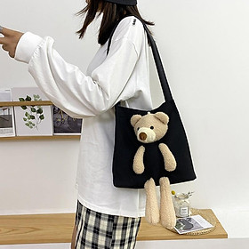 Cute Bear Canvas Bag Female Student Shoulder Messenger Bag Internet Celebrity Large Capacity Shoulder Bag