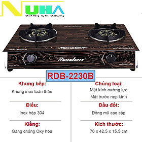Mua Bếp ga đôi kiếng cường lực Raiden RDB2230B  đầu đốt đồng mũ cao cấp  kiềng gang chống oxj hóa-hàng chính hãng