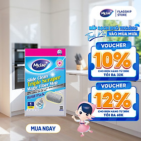(Chọn Loại) Bông Lau Thay Thế MyJae Sợi Microfiber Dành Cho Cây Lau Nhà Tự Vắt 2 Ngăn 33cm x 12cm