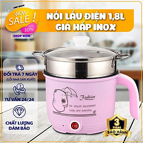 Mua Ca Nấu Mì mini  Nấu Cơm Đa Năng Có Tay Cầm 1 8L - Nồi Lẩu Điện Mini Kèm Giá Hấp INOX + 1 Khay Luộc Trứng