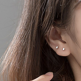 Khuyên tai bạc nữ bấm vuông nhỏ