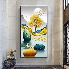 Mua Tranh thêu chữ thập chỉ lụa Hươu tài lộc 50x89cm