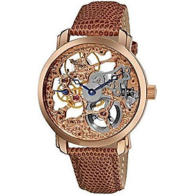 Akribos Automatic Skeleton Mechanical Men's Watch -"Bravura Davinci" Embossed Lizard Leather Pattern Strap - See Through Case with A Skeletonized Dial - Great for Father's Day - AK406