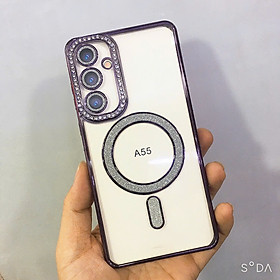Ốp lưng cho Samsung A15 ,A25 ,A35 ,A55 5G viền màu đính đá, vòng sạc không dây kim tuyến sang trọng ( hàng chính hãng)