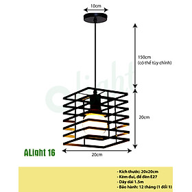 Đèn thả trần + KÈM BÓNG 4W, đèn trang trí Decor sắt mỹ thuật hình khối vuông dành cho mọi không gian