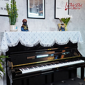 Khăn Phủ Đàn Piano Màu Trắng, Họa Tiết Hoa Ánh Bạc KU-023