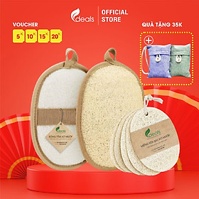 Combo 02 Bông Tắm Xơ Mướp ECODEALS 100% Xơ Mướp Hữu Cơ - Tặng 1 xơ mướp rửa chén - Xơ mướp loại 1, tẩy da chết, massage linh hoạt - KT lớn 11 x 16cm