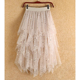 Chân váy ren Tulle - Tutu xòe tròn xếp tầng đính trăng sao cao cấp mẫu hot VAY12 Free size