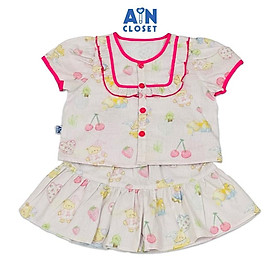 Bộ quần áo Ngắn bé gái hoạ tiết Gấu Cherry Hồng Cotton - AICDBGEUI1JR - AIN Closet