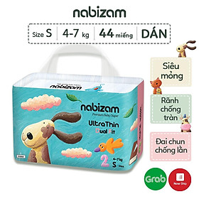 Set 2 Miếng Tã/Bỉm Dán NABIZAM Ultra Thin Siêu Mỏng, Thấm Hút Chống Tràn Size S44/M40/L36/XL32 Từ 4-15kg, 2 Miếng/Set