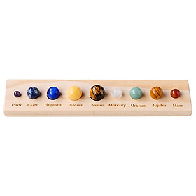 Solar System 9 Planets Figurines Wooden Stand Display Table Good Luck Decor