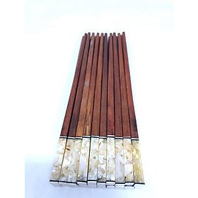 Mua Đũa ăn gỗ Cẩm lai cao cấp đầu vuông gắn trai biển trắng - bộ 10 đôi