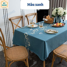 Mua Khăn Trải Bàn Vải Lanh Cotton Màu Đồng Nhất  Thêu Bông Hoa Nổi  Sang Trọng