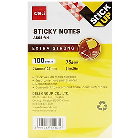 Giấy Note 76 x 127 mm 75gsm - Deli EA605 - Màu Vàng 100 Tờ