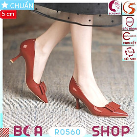 Giày cao gót nữ màu đỏ 5p RO560 ROSATA tại BCASHOP gót nhọn, mũi nhọn có nhấn nơ vuông thời thượng, sang trọng