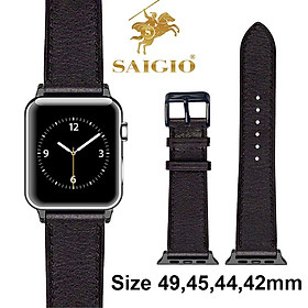 Dây Apple Watch 49mm 45mm 44mm 42mm, Chất Liệu Da Bò Cao Cấp, Dây Đeo Phong Cách Cổ Điển, Tương Thích Các Phiên Bản Series Ultra2/Ultra/SE2/SE/10/9/8/7/6/5/4/3/2/1 - Đen
