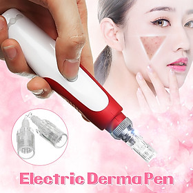 Electric Anti Aging Pen Auto Micro Needle Roller Acne Blemish With 2 Cartridges UK Plug