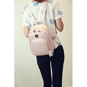 Balo Nữ Cao Cấp, Balo Hàn Quốc Họa Tiết Da Cá Sấu Cho Nữ Vải Nylon Chống Thấm, Ngăn Chứa Rộng Rãi - Hồng