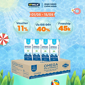 Sữa Dinh Dưỡng Tiệt Trùng VPMilk Omega Có Đường dạng hộp cho bé trên 1 tuổi 180ml (thùng 48 hộp)