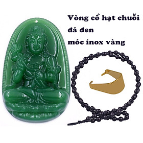 Mặt dây chuyền Phật Đại thế chí đá xanh 2.2 x 3.6cm ( size trung ) kèm vòng cổ hạt chuỗi đá đen + móc inox, Phật bản mệnh