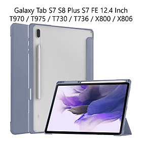 Bao Da Cover Cho Samsung Galaxy Tab S7 S8 Plus S7 FE 12.4 Inch T970 / T975 / T730 / T736 / X800 / X806 Có Khe Cho Bút Cảm Ứng Smart Cover