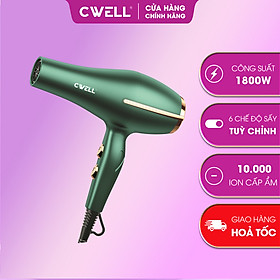 Máy sấy tóc CWell công suất lớn 1800W-2500W C03HD, 6 chế độ tùy chỉnh nónglạnh, thiết kế chuẩn Salon - XANH NGỌC - 1800W