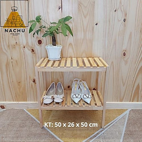 Kệ Để Giày Dép 2 Tầng Thông Minh Gỗ Thông Tự Nhiên 80 cm Nachu Home Store