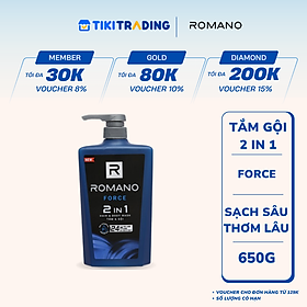 Dầu Tắm Gội 2 Trong 1 Dành Cho Nam Romano Force (650g)