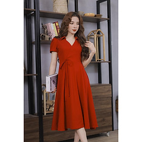 Váy Trơn Màu Đỏ Nơ Eo Cao Cấp 23V046 Pi Style