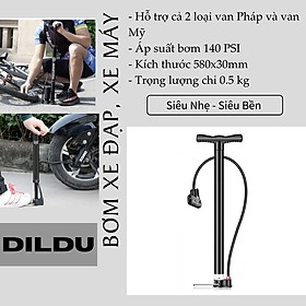 Bơm xe đạp bơm xe máy XT02 - ống bơm đa năng gia dụng dài đến 58cm áp suất 150PSI - Hỗ trợ van Mỹ và van Pháp