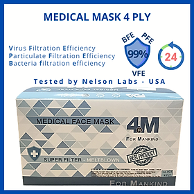 Khẩu trang y tế kháng khuẩn 4 lớp 4M Ultra Filter màu trắng - Thương hiệu 4M - Chuẩn quốc tế, lọc bụi, lọc khuẩn BFE - VFE - PFE >99%, kiểm định bởi Nelson Labs (Mỹ)