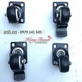 Bộ 4 Bánh Xe Đẩy Hàng Xoay 360 Độ, Phụ Kiện Đế Lót Chậu Thông Minh, có khóa chống xoay chống trượt chịu lực tốt, độ bền cao, Bánh xe nhựa PU, càng bánh xe sơn tĩnh điện