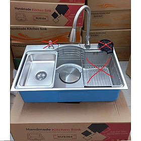 Chậu rửa bát inox304 bán nguyệt 5li chống xước 7546 Valenza, vòi rửa bát rút dây nóng lạnh 01, bộ xả 18cm, khay inox, rổ inox lỗ, bình rửa bát, rửa ly cốc