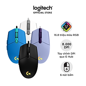 Chuột game có dây Logitech G203 Lightsync - Tùy chỉnh RGB, 6 nút lập trình, nhẹ, 8000 DPI, PC/Mac - Hàng chính hãng