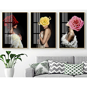 Mua Tranh treo tường  phòng khách-  Mỹ Nhân 38256/Gỗ MDF cao cấp phủ kim sa/ Chống ẩm mốc  mối mọt/Bo viền góc tròn