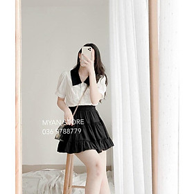 Sét bộ học đường thời trang nữ áo sơ mi tay ngắn kèm chân váy dáng xòe xếp ly xinh xắn