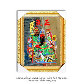 Mua Tranh Kiếng Quan Công - Tam Thánh Đế Quân_ Nền Gương - Tranh kiếng chạm - Độ mệnh - Khung gỗ và nhựa xi các loại