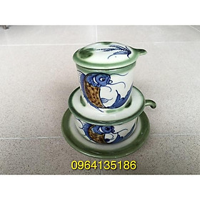 Mua Bộ phin cà phê men xanh đồng vẽ cá chép cổ gốm sứ Bát Tràng