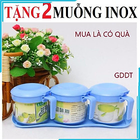 Mua BỘ 3 HŨ THỦY TINH ĐỰNG GIA VỊ KÈM KHAY