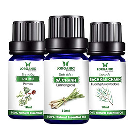 Combo 3 chai tinh dầu Lorganic pơ mu + bạch đàn chanh + sả chanh (10ml x3)/ Tinh dầu thiên nhiên nguyên chất.