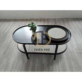 Mua Bàn trà sofa 2 tầng gỗ sồi kết hợp mây tích hợp mâm xoay hiện đại