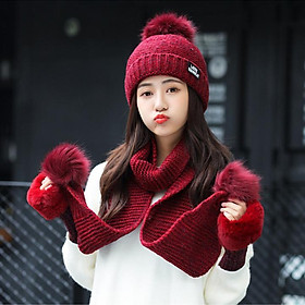 Bộ 3 món mũ, khăn choàng, găng tay len cho Nữ - NL22A