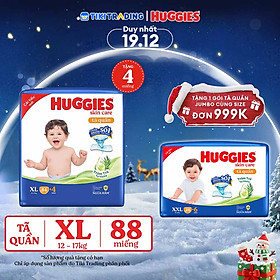 Tã/bỉm quần Huggies Skin Care Mega Jumbo XL84+4 miếng với tràm trà dịu da