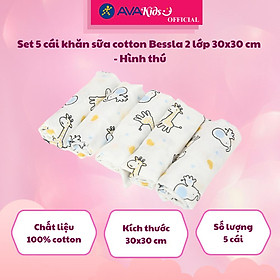 Set 5 cái khăn sữa cotton Bessla 2 lớp 30x30 cm - Hình thú - Hàng Chính Hãng